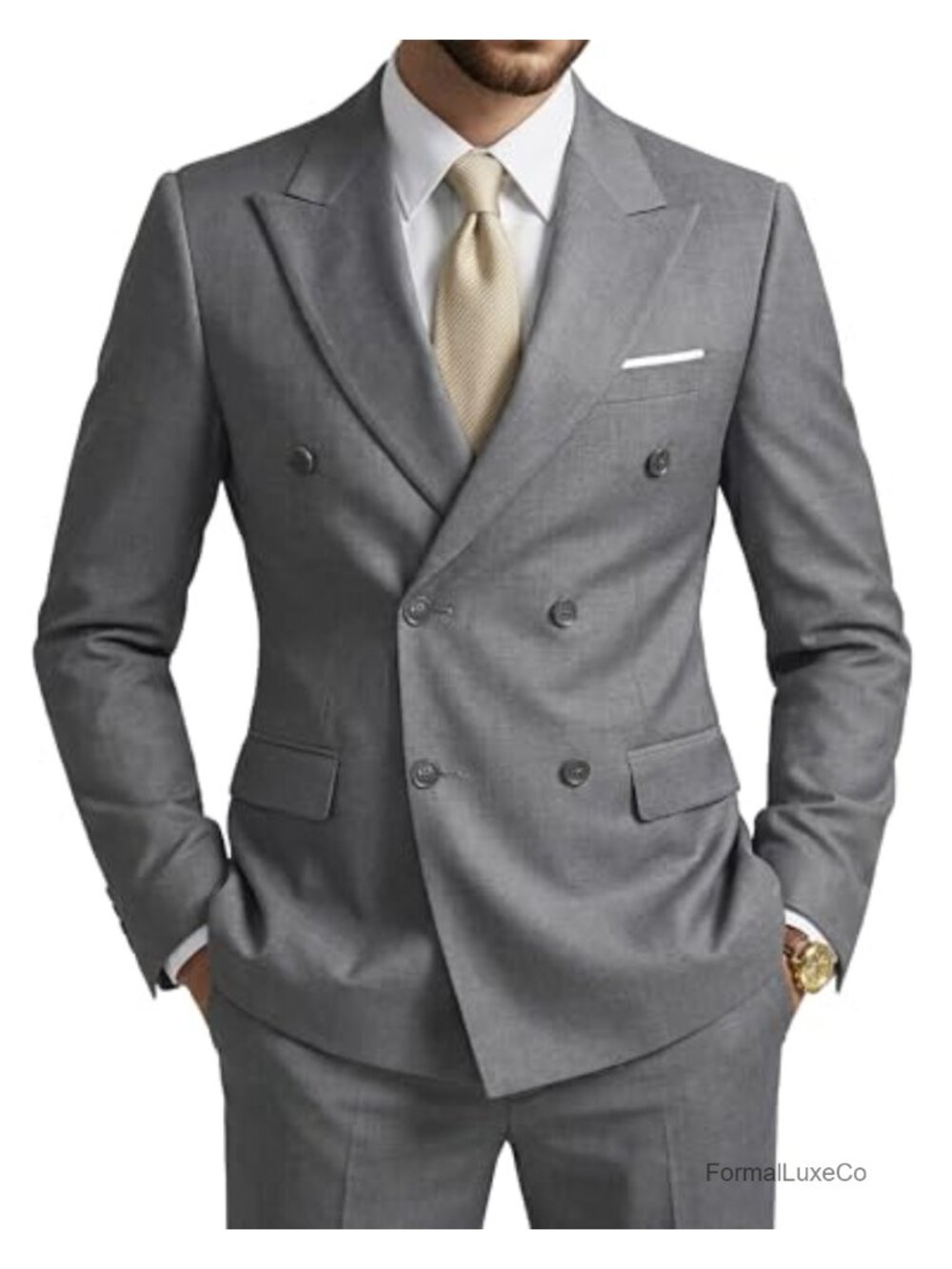 Men's Slim Fit 2-Piece Suit Double-Breasted Stretch Fabric Party Business